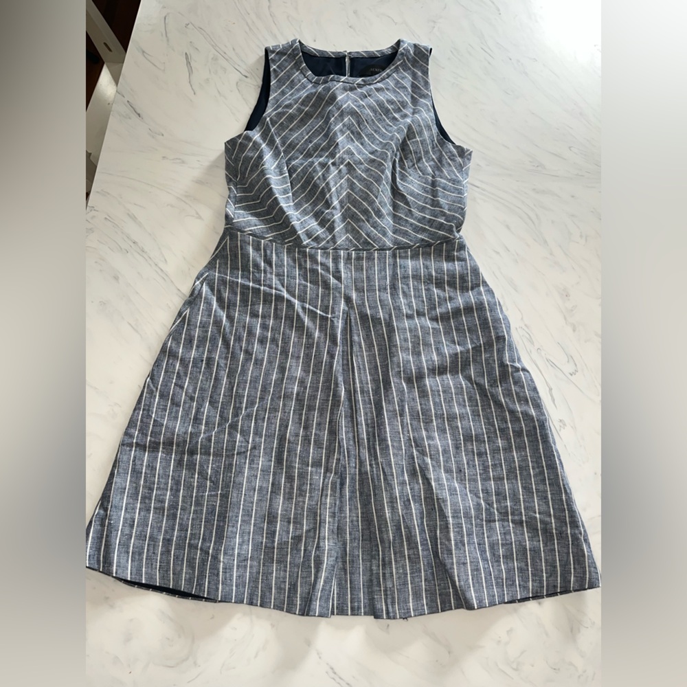 J Crew pink blue white stripe linen dress 4 sleeveless cutout back